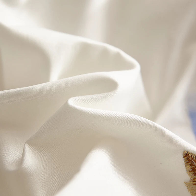Chic Embroidered White & Blue Luxury Bedding Set