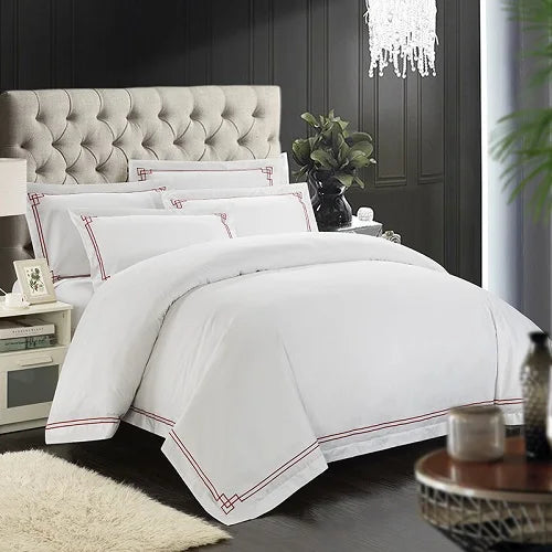 100% Cotton White Embroidered Bedding Set – 4 or 6 Pieces, Hotel-Style Luxury (Double, Queen, King)