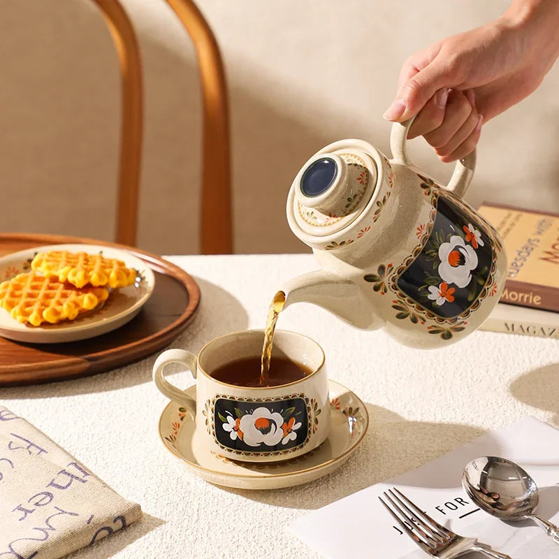 3PCS Tea Kettle & Coffee Cup Set – Delicate Ceramic Tea Set with Gift Box for Birthdays & Housewarming
