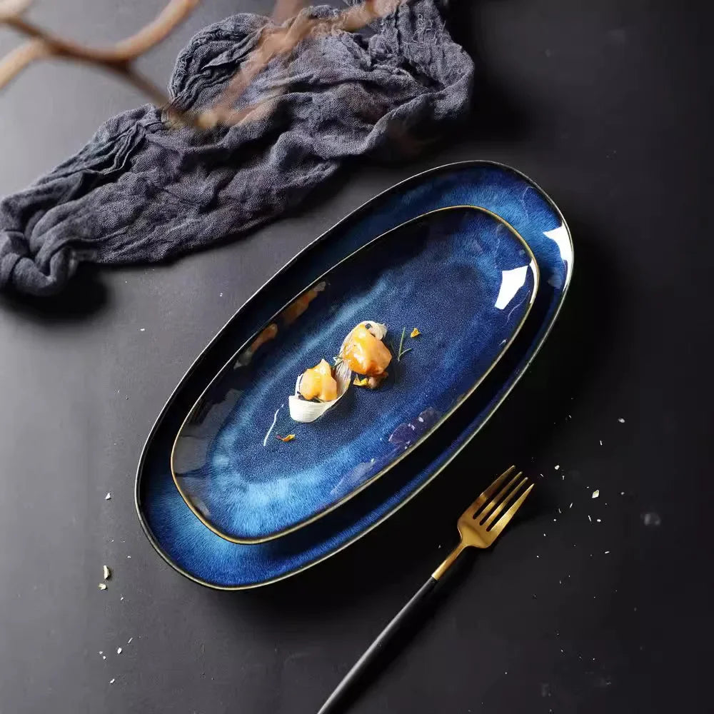 OceanGlide – Oval Ceramic Fish Serving Tray
