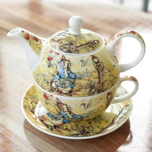 European Afternoon Tea Set – Bone China Teapot, Cup & Saucer with Cute Cartoon Design