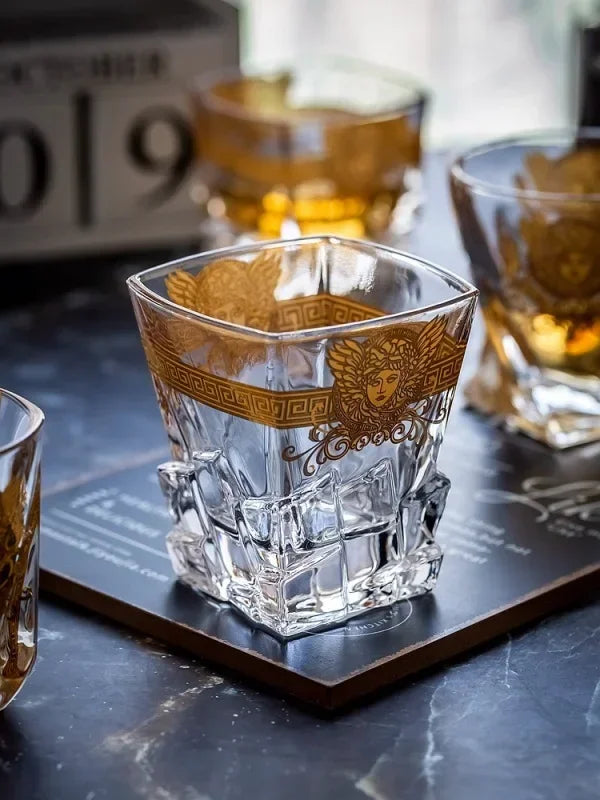 Creative Crystal Whisky Glass – Gold-Rimmed Multipurpose Tumbler | Elegant Water, Cocktail, or Spirits Glass