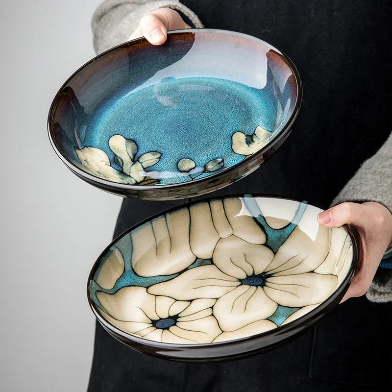 RustiqueBloom – Hand-Painted Deep Ceramic Plate