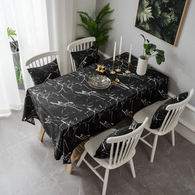 Marble Pattern Tablecloth with Gold Glitter – Black & Pink Table Cover for Weddings, Parties & Celebrations