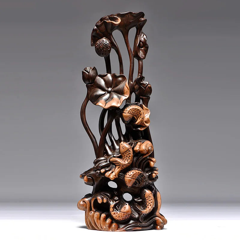 Ebony Root Carving – Lotus Flower Handicraft Decoration
