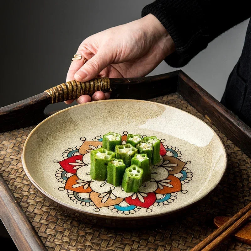RustiqueBloom – Hand-Painted Deep Ceramic Plate