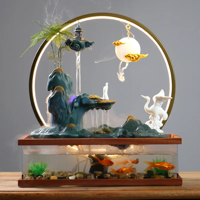 AquaZen™ Rockery Fountain – Feng Shui Desktop Waterfall & Fish Tank Decor