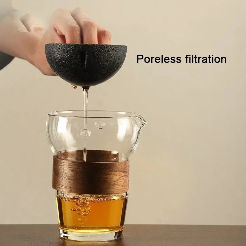Rotation Glass Tea Maker with Poreless Filtration – Semi-Automatic Infuser Teapot for Home, Office & Travel