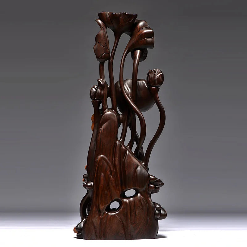Ebony Root Carving – Lotus Flower Handicraft Decoration