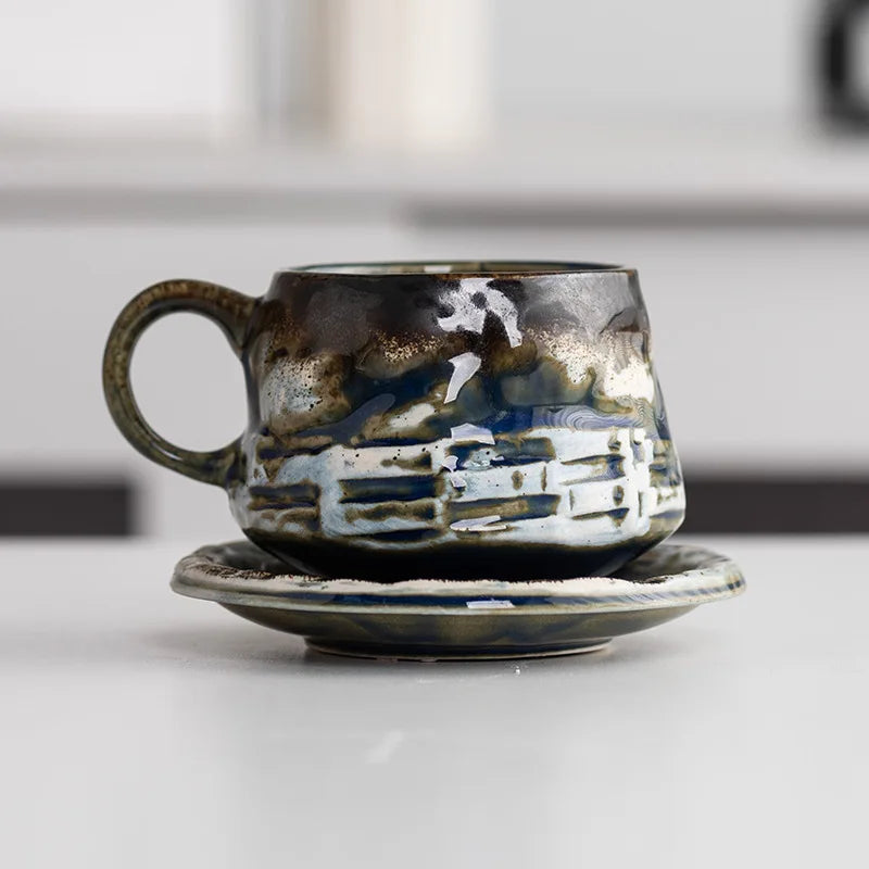 Vintage Ceramic Coffee Cup & Saucer Set – Elegant Afternoon Tea Mug for Cappuccino & Latte