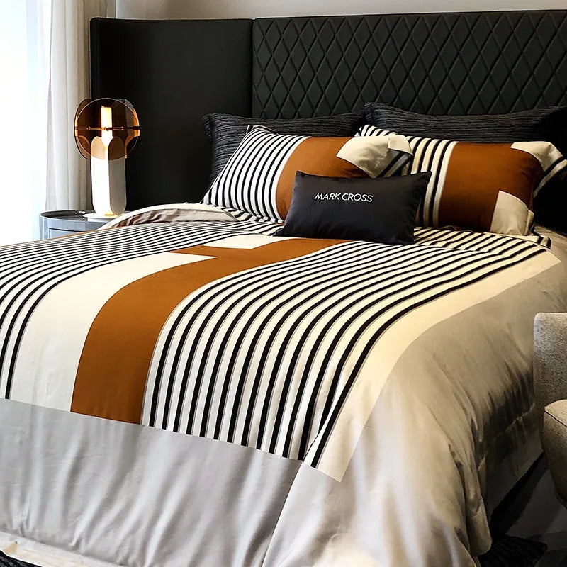 Chic Italian Stripe Geometric Bedding Set – 1200TC Brushed Cotton