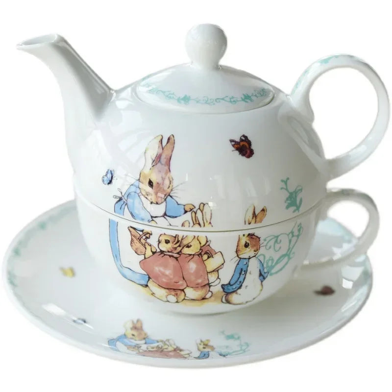 European Afternoon Tea Set – Bone China Teapot, Cup & Saucer with Cute Cartoon Design