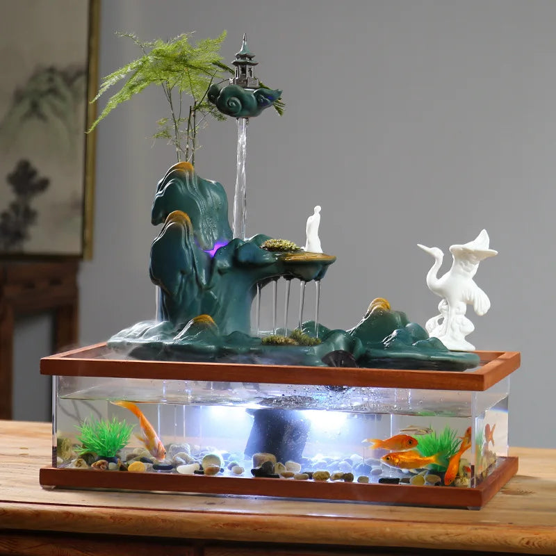 AquaZen™ Rockery Fountain – Feng Shui Desktop Waterfall & Fish Tank Decor