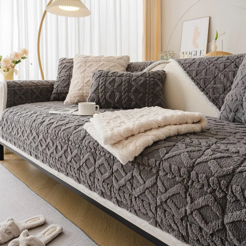 Chenille Non-Slip Sofa Cushion – Four Seasons Universal Backrest Set with Luxury Embroidery, Living Room Sofa Towel