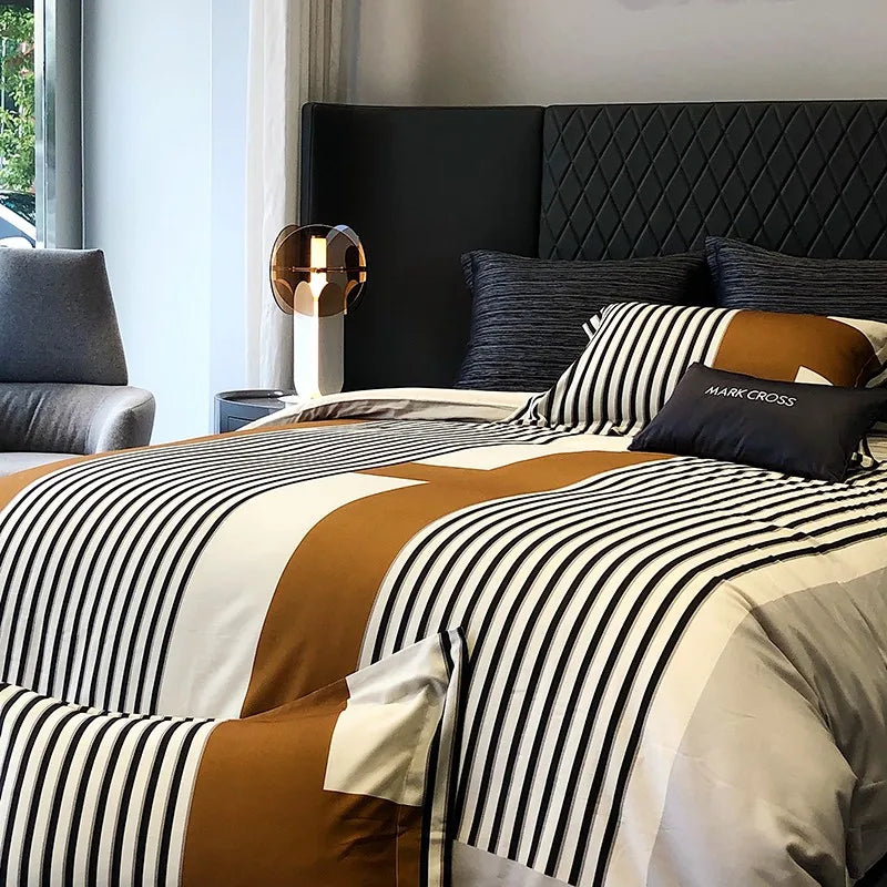 Chic Italian Stripe Geometric Bedding Set – 1200TC Brushed Cotton