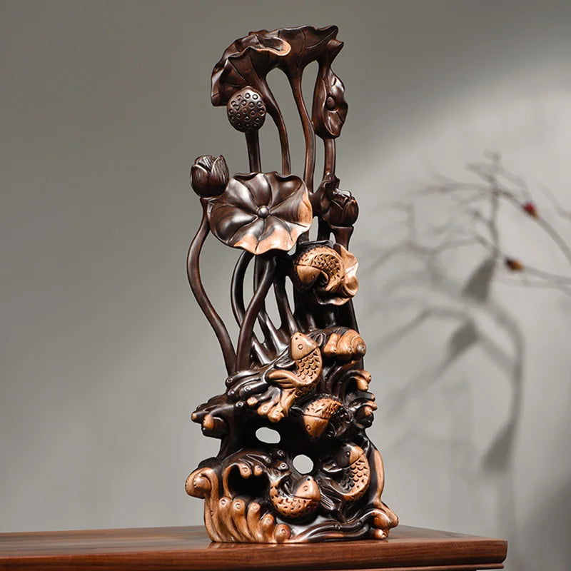 Ebony Root Carving – Lotus Flower Handicraft Decoration