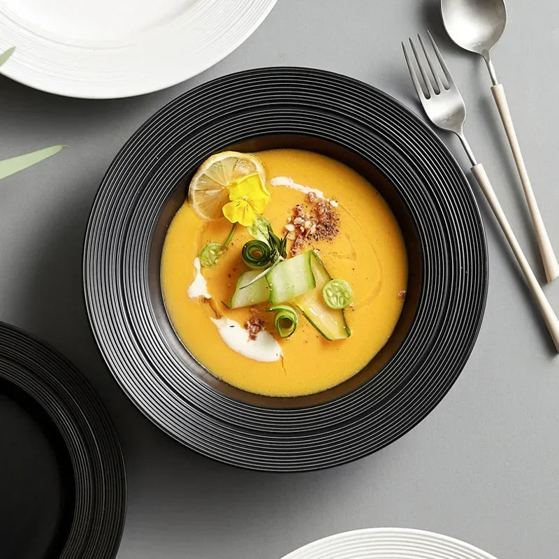 🌿 Straw Hat-Inspired Ceramic Soup Plate – Elegant White Plate for Modern Dining