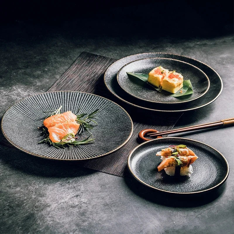NoirStone – Frosted Black Ceramic Dining Plate
