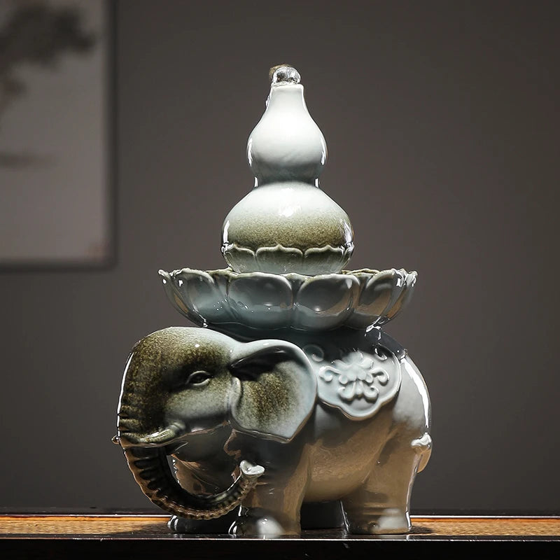 Ceramic Elephant Flowing Water Fountain – Feng Shui Desktop Ornament