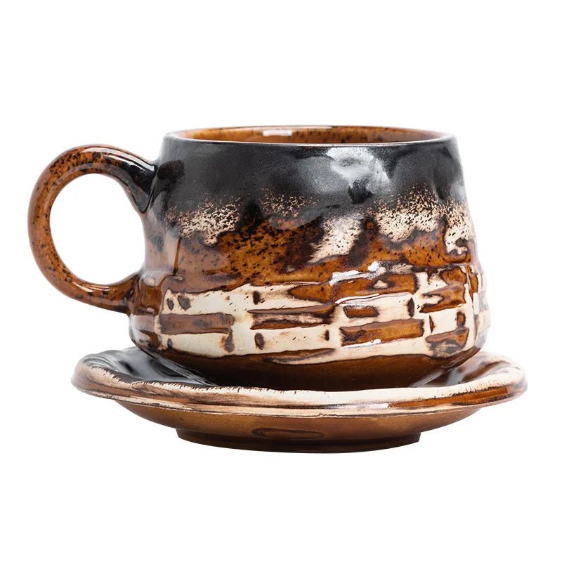 Vintage Ceramic Coffee Cup & Saucer Set – Elegant Afternoon Tea Mug for Cappuccino & Latte