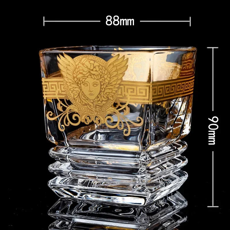 Creative Crystal Whisky Glass – Gold-Rimmed Multipurpose Tumbler | Elegant Water, Cocktail, or Spirits Glass
