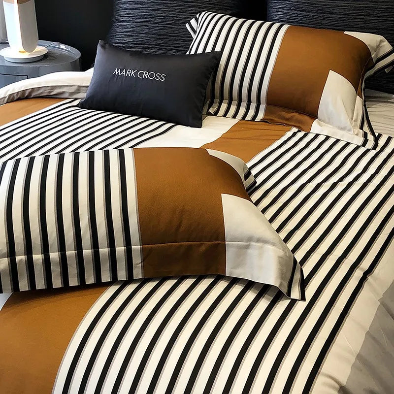 Chic Italian Stripe Geometric Bedding Set – 1200TC Brushed Cotton