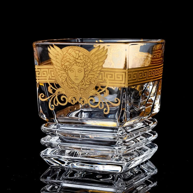 Creative Crystal Whisky Glass – Gold-Rimmed Multipurpose Tumbler | Elegant Water, Cocktail, or Spirits Glass