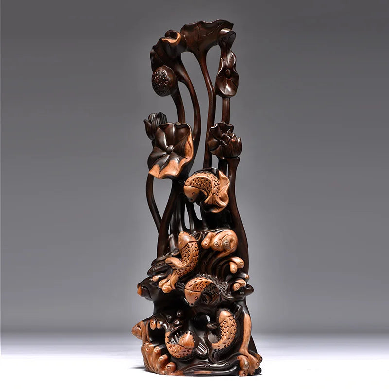 Ebony Root Carving – Lotus Flower Handicraft Decoration