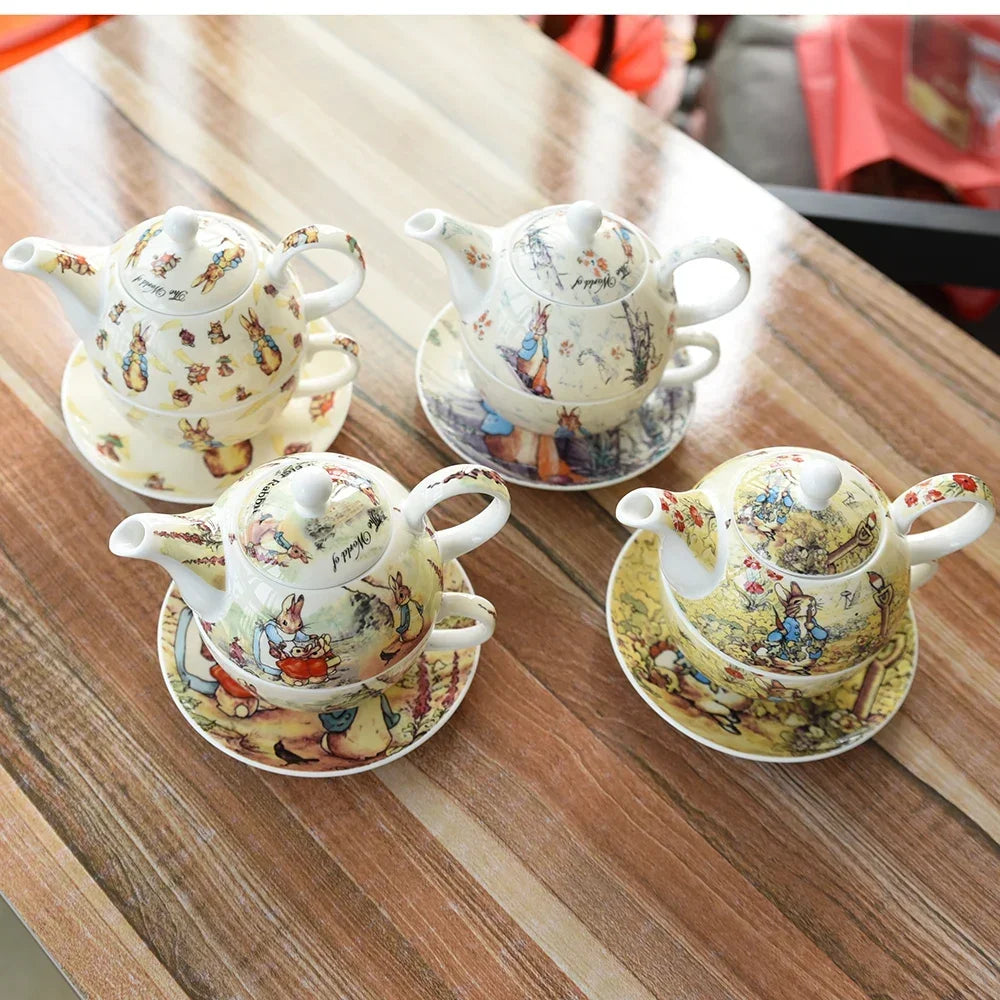 European Afternoon Tea Set – Bone China Teapot, Cup & Saucer with Cute Cartoon Design
