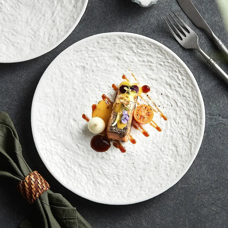 🍽️ French Elegance Meets Japanese Minimalism – White Ceramic Steak Dish