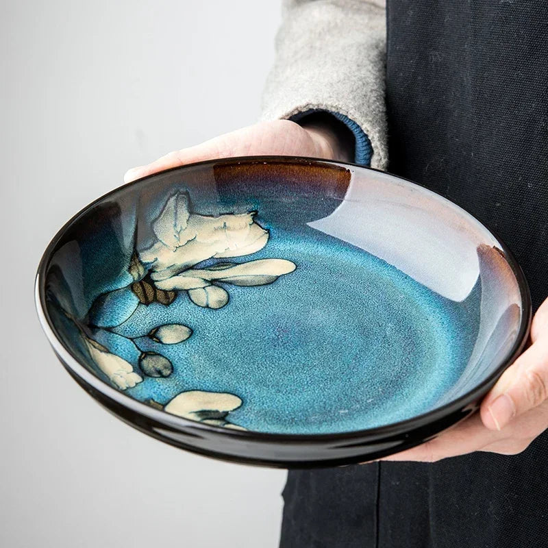 RustiqueBloom – Hand-Painted Deep Ceramic Plate