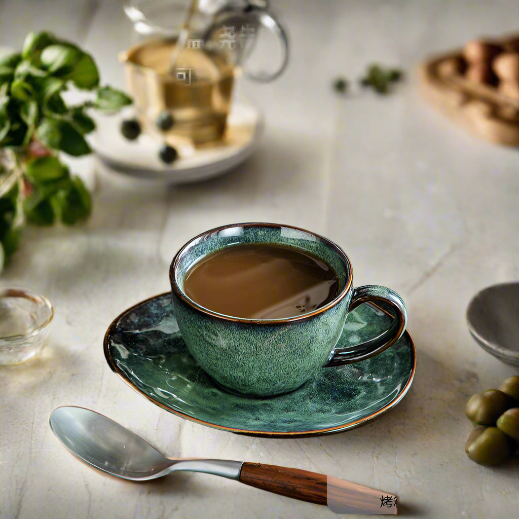 Retro Ceramic Coffee Cup & Saucer Set – Large Capacity Mug with Tray | Elegant Vintage Style