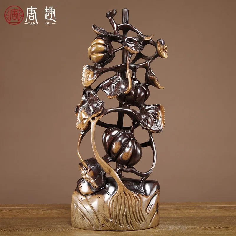 Ebony Root Carving – Lotus Flower Handicraft Decoration
