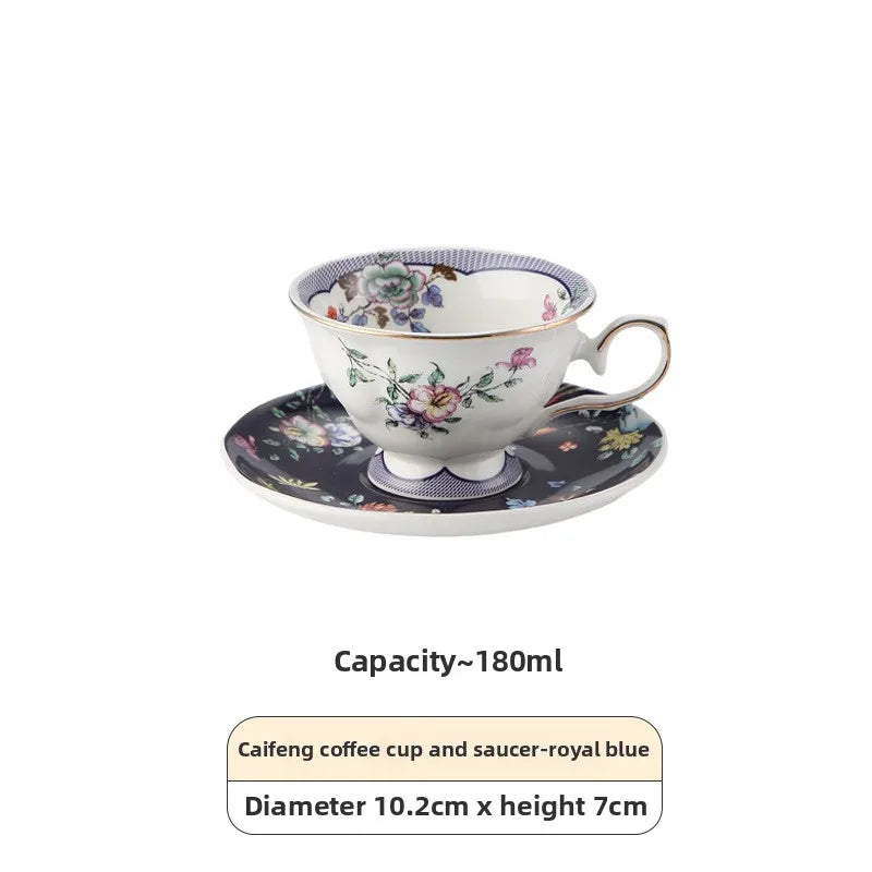 European-Style Floral Coffee Cup & Saucer – Retro Gold Ceramic Mug with Sophisticated Teacup Design