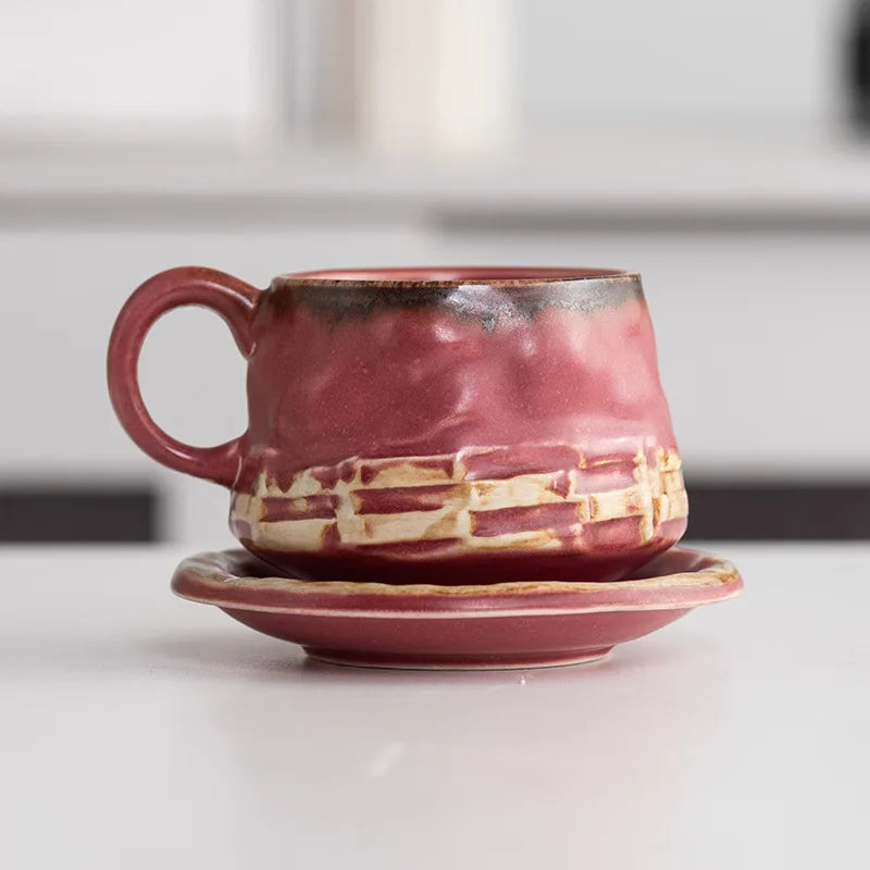 Vintage Ceramic Coffee Cup & Saucer Set – Elegant Afternoon Tea Mug for Cappuccino & Latte