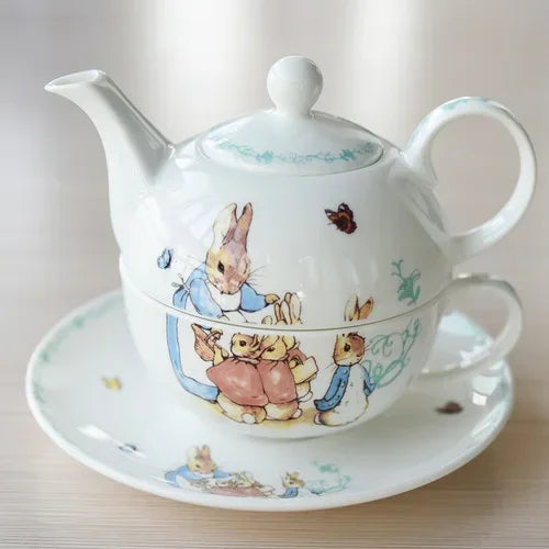European Afternoon Tea Set – Bone China Teapot, Cup & Saucer with Cute Cartoon Design