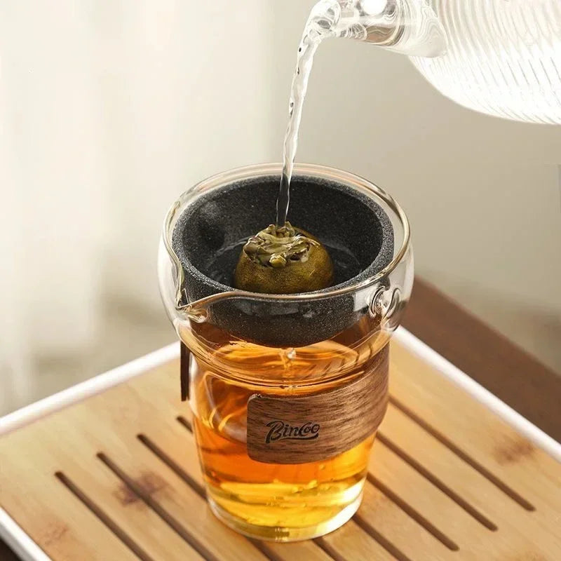 Rotation Glass Tea Maker with Poreless Filtration – Semi-Automatic Infuser Teapot for Home, Office & Travel