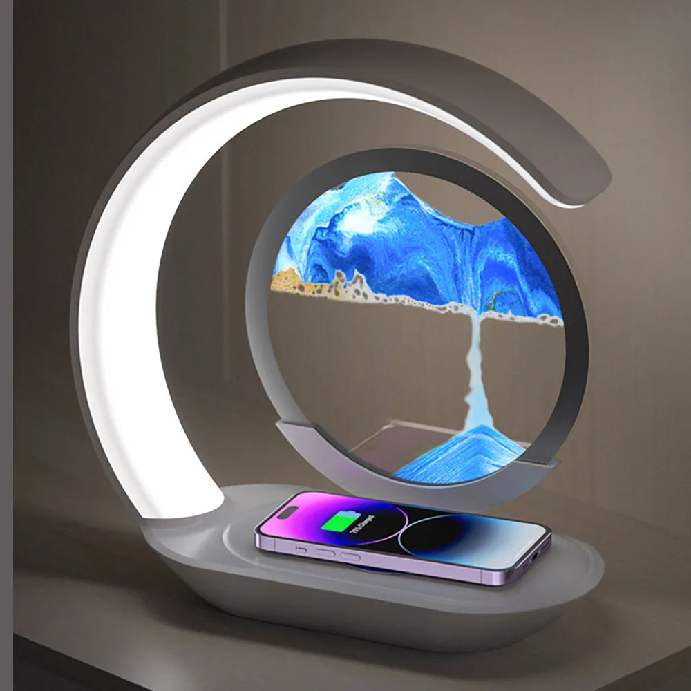 🌌 LumoSand™ – Wireless Charging Hourglass Desk Lamp