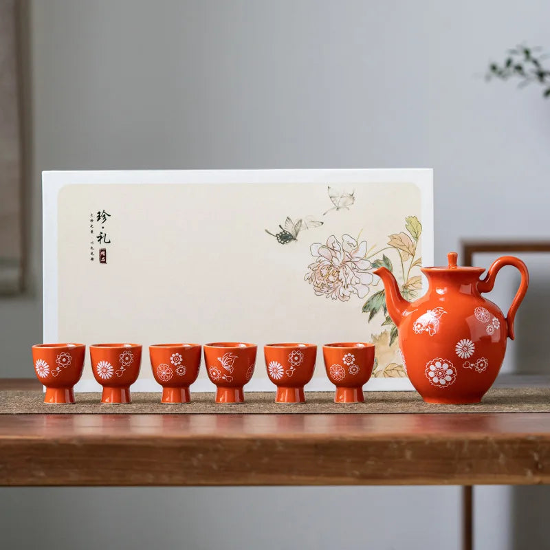 Retro Palace-Style Ceramic Wine Set – Wine Jug & Glass Set in an Upscale Gift Box | Perfect for Business & Special Gifts