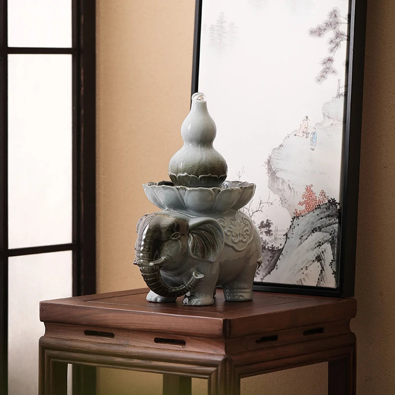 Ceramic Elephant Flowing Water Fountain – Feng Shui Desktop Ornament