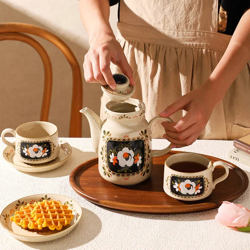 3PCS Tea Kettle & Coffee Cup Set – Delicate Ceramic Tea Set with Gift Box for Birthdays & Housewarming
