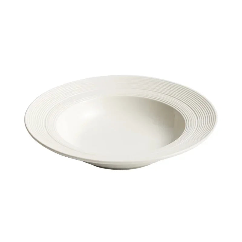 🌿 Straw Hat-Inspired Ceramic Soup Plate – Elegant White Plate for Modern Dining