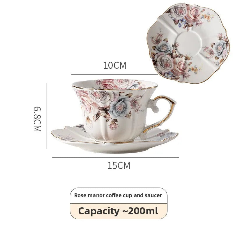European-Style Floral Coffee Cup & Saucer – Retro Gold Ceramic Mug with Sophisticated Teacup Design