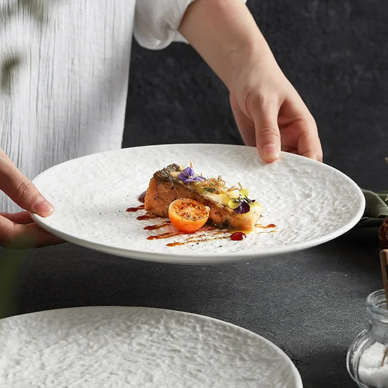 🍽️ French Elegance Meets Japanese Minimalism – White Ceramic Steak Dish