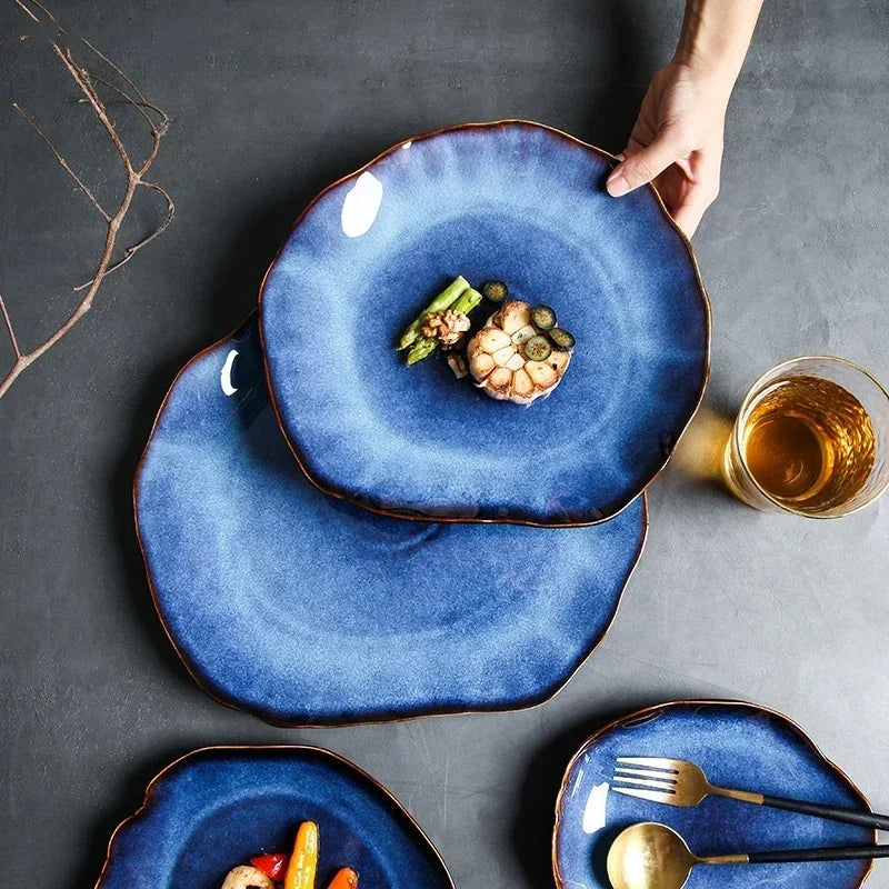 AzureCraft – Irregular Deep Blue Ceramic Plate