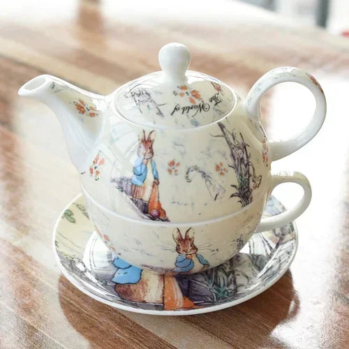 European Afternoon Tea Set – Bone China Teapot, Cup & Saucer with Cute Cartoon Design
