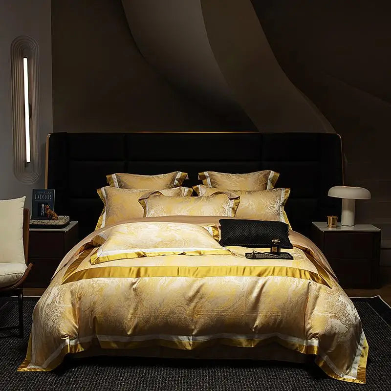 Luxury Black & Gold Jacquard Cotton Sateen Bedding Set