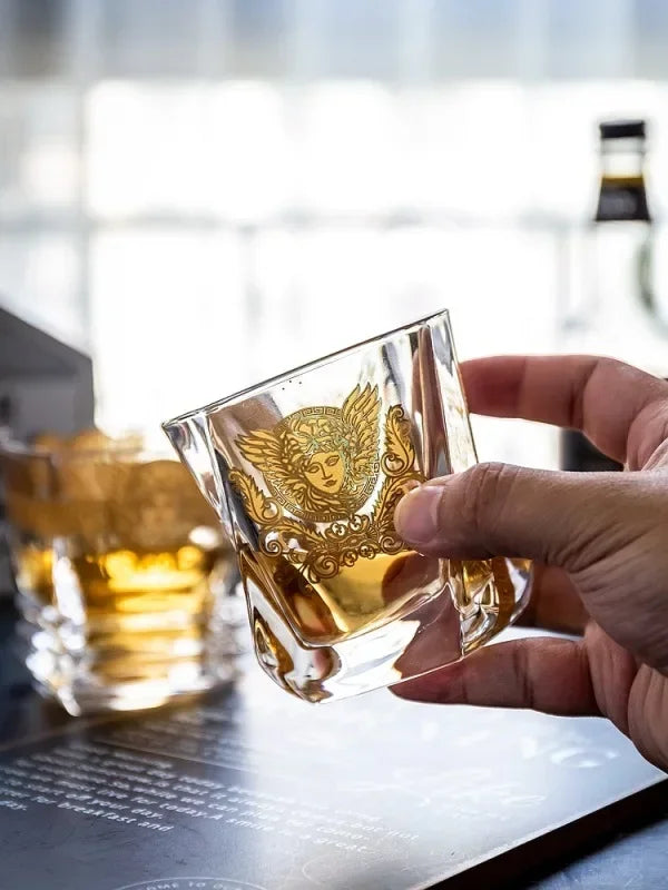 Creative Crystal Whisky Glass – Gold-Rimmed Multipurpose Tumbler | Elegant Water, Cocktail, or Spirits Glass