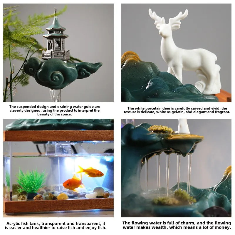 AquaZen™ Rockery Fountain – Feng Shui Desktop Waterfall & Fish Tank Decor
