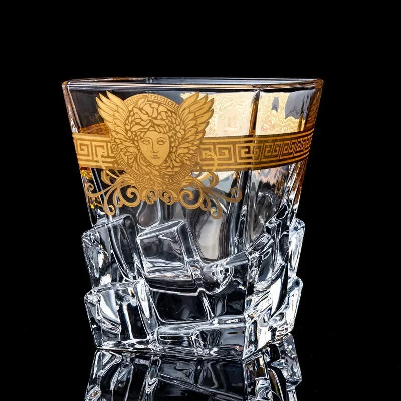 Creative Crystal Whisky Glass – Gold-Rimmed Multipurpose Tumbler | Elegant Water, Cocktail, or Spirits Glass